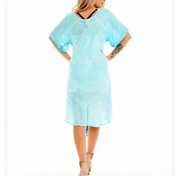 SHORELINE Summer Shift Dress
Women Size 2X Turquoise Short-Sleeve Embroidered - Picture 7 of 8